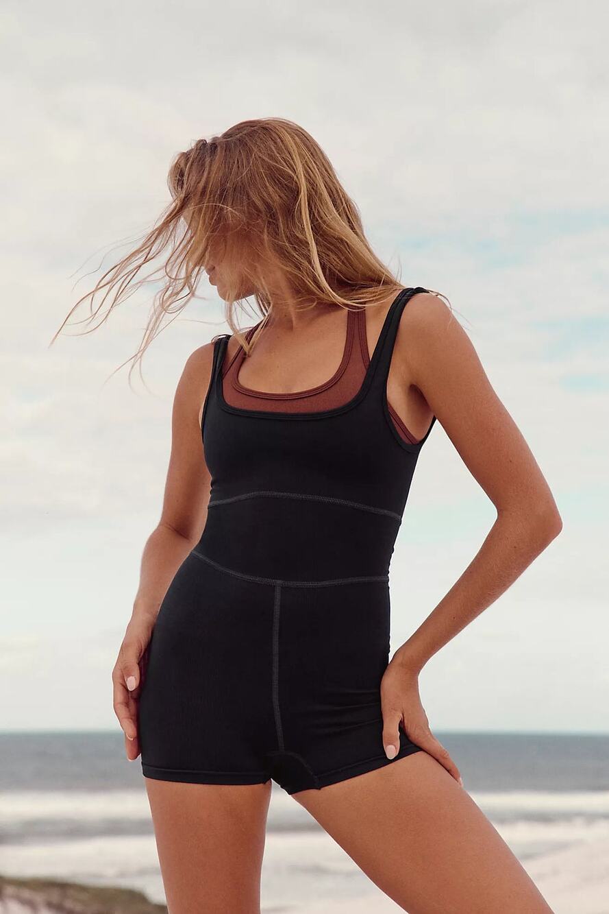 New Free People FP MOVEMENT It Takes Two Runsie $70 X-SMALL Black & Brown